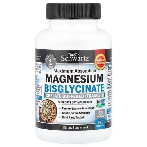 BioSchwartz, Bisglicinato de magnesio de máxima absorción, 180 cápsulas vegetales (24 mg por cápsula)