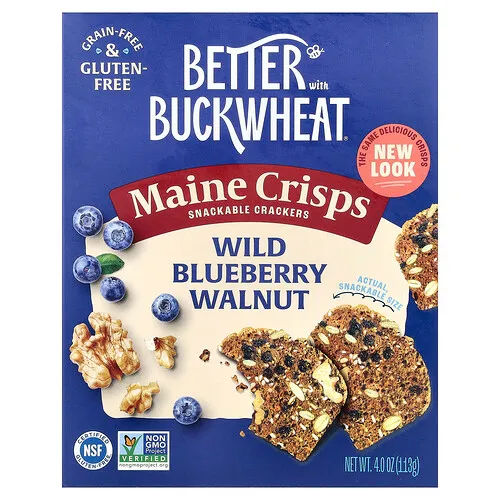 Better with Buckwheat, Galletas Maine Crisps para picar, Arándanos azules silvestres y nueces, 113 g (4 oz)