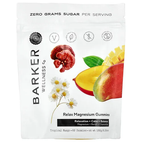 Barker Wellness Co, Gomitas de magnesio para relajarse, Mango tropical, 60 gomitas