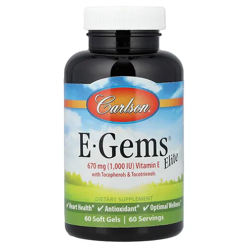 Carlson, E-Gems® Elite, Vitamina E con tocoferoles y tocotrienoles, 60 cápsulas blandas
