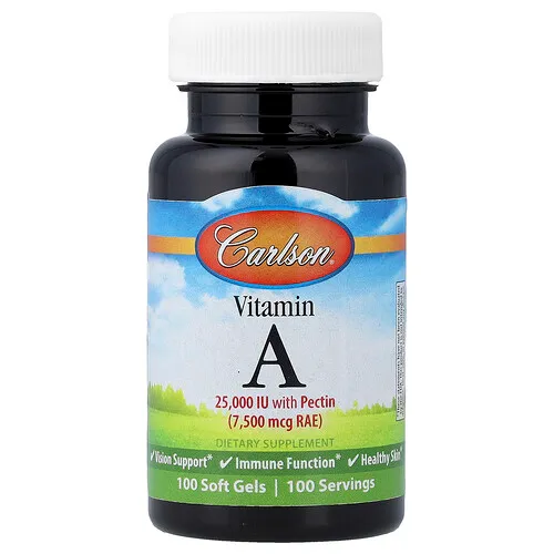 Carlson, Vitamina A, 7500 mcg EAR (25.000 UI), 100 cápsulas blandas