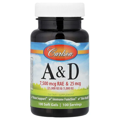 Carlson, Vitaminas A y D, 100 cápsulas blandas