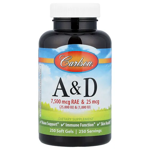 Carlson, Vitaminas A y D, 250 cápsulas blandas