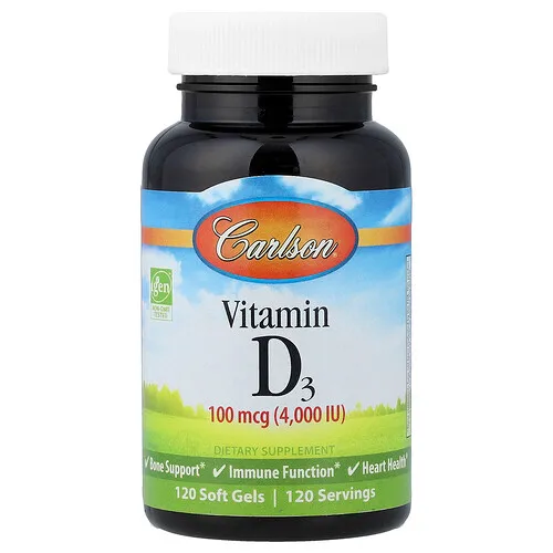 Carlson, Vitamina D3, 100 mcg (4000 UI), 120 cápsulas blandas