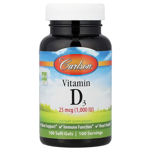 Carlson, Vitamina D3, 25 mcg (1000 UI), 100 cápsulas blandas