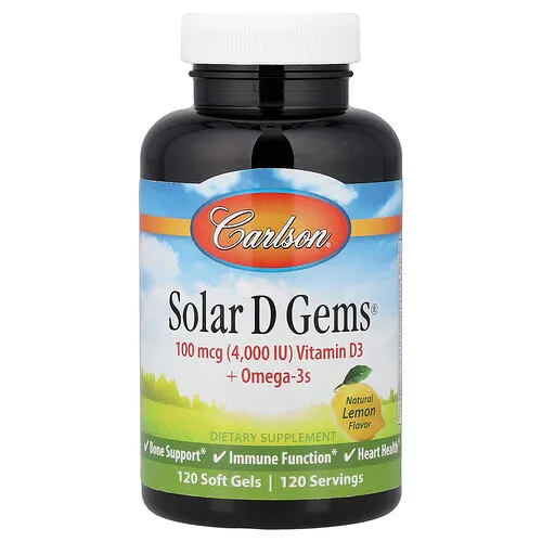 Carlson, Solar D Gems®, Vitamina D3 más omega-3, Limón natural, 120 cápsulas blandas