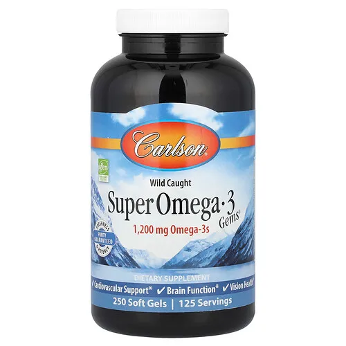 Carlson, Super Omega-3 Gems, Suplemento de omega-3 provenientes de peces capturados en estado salvaje, 250 cápsulas blandas