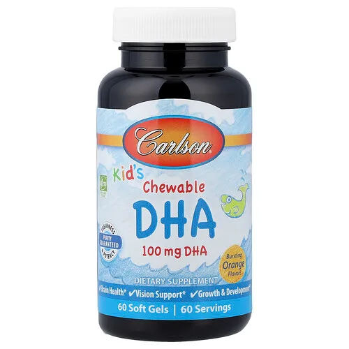 Carlson, DHA masticable para niños, Sabor a naranja, 60 cápsulas blandas