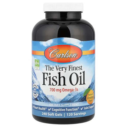 Carlson, El aceite de pescado más fino, sabor a naranja natural, 350 mg, 240 geles suaves