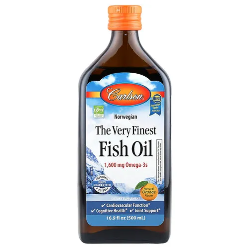 Carlson, Aceite de pescado noruego realmente superior, Sabor natural a naranja, 1600 mg, 500 ml (16,9 oz. líq.)