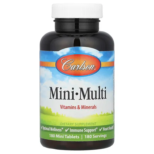 Carlson, Mini-Multi, vitaminas y minerales, sin hierro, 180 comprimidos
