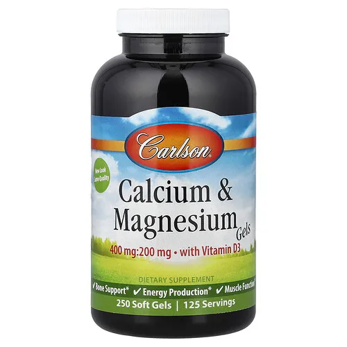 Carlson, Geles de calcio y magnesio con vitamina D3, 250 cápsulas blandas