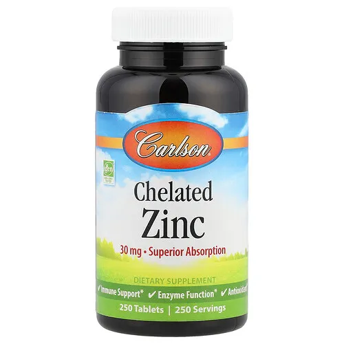 Carlson, Zinc quelado, 30 mg, 250 comprimidos