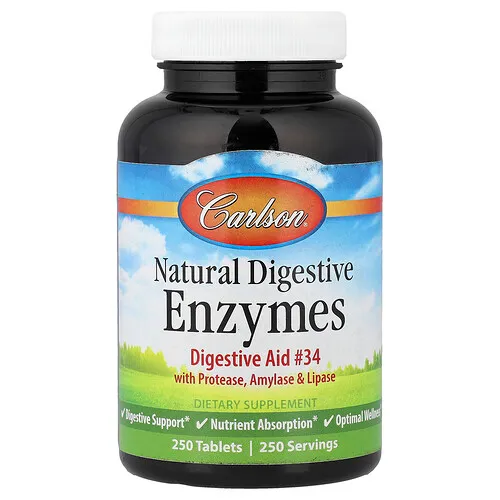 Carlson, Enzimas digestivas naturales con proteasa, amilasa y lipasa, 250 comprimidos