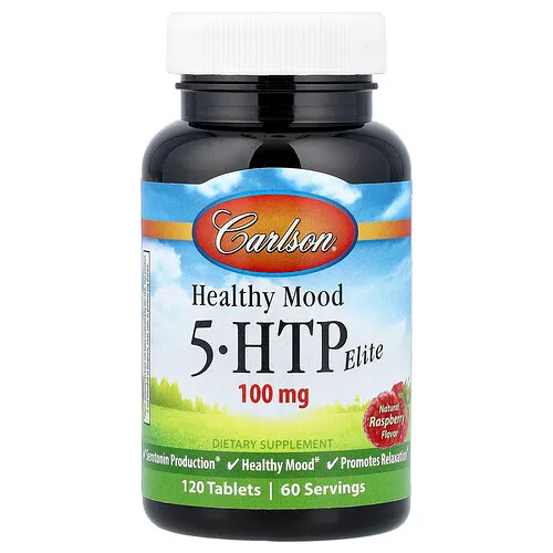 Carlson, Healthy Mood, 5-HTP Elite, Frambuesa natural, 100 mg, 120 comprimidos (50 mg por comprimido)