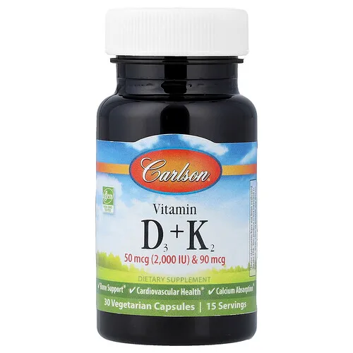 Carlson, Vitaminas D3 y K2, 30 cápsulas vegetales