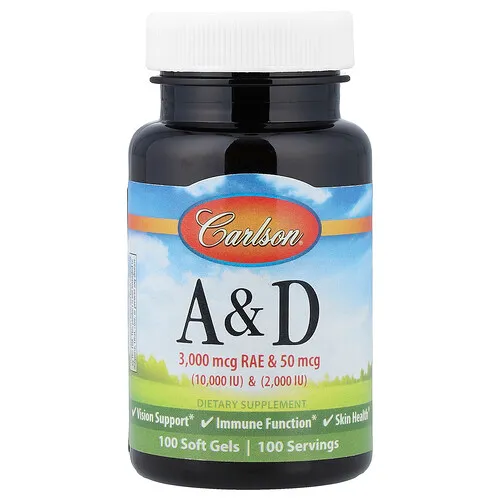 Carlson, Vitaminas A y D, 100 cápsulas blandas