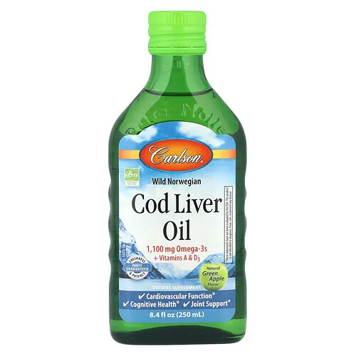 Carlson, Aceite de hígado de bacalao, Manzana verde natural, 1100 mg, 250 ml (8,4 oz. Líq.)
