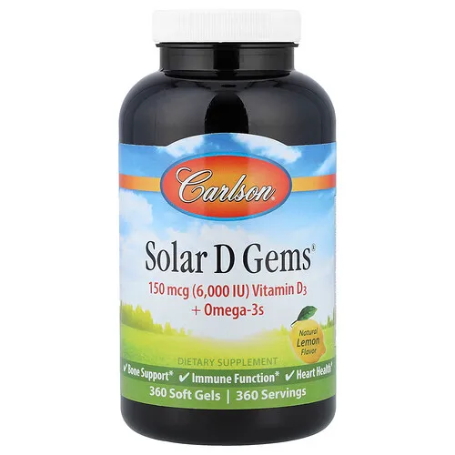 Carlson, Solar D Gems®, Vitamina D3 más omega-3, Limón natural, 360 cápsulas blandas