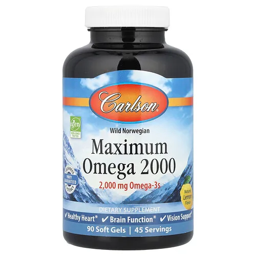 Carlson, Pescado salvaje noruego, Maximum Omega 2000, limón natural, 90 cápsulas blandas (1000 mg por cápsula)