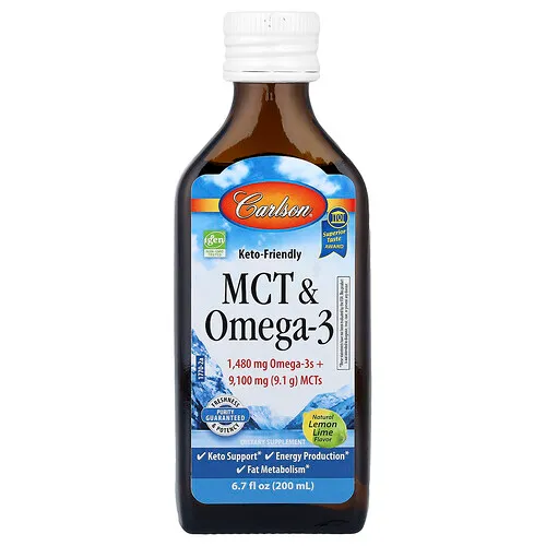 Carlson, MCT y omega-3, Lima limón natural, 200 ml (6,7 oz. Líq.)