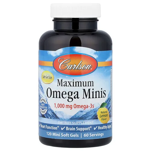 Carlson, Maximum Omega Minis, Limón natural, 120 minicápsulas blandas (500 mg por cápsula blanda)