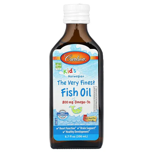 Carlson, Aceite de pescado noruego realmente superior para niños, Solo melocotón, 800 mg, 200 ml (6,7 oz. líq.)
