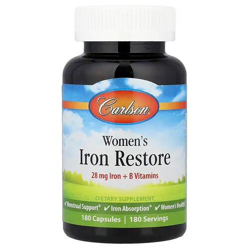 Carlson, Women's Iron Restore, 28 mg Iron + B Vitamins, 180 Capsules