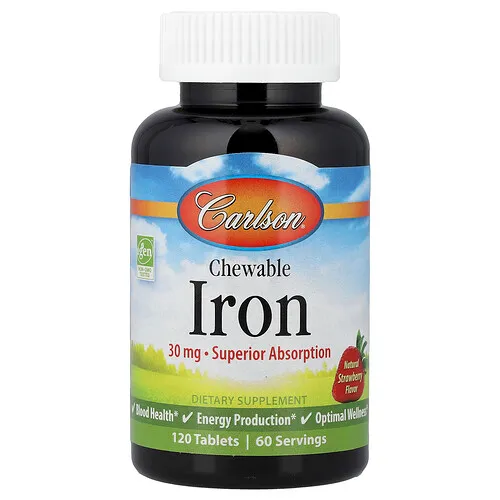 Carlson, Hierro masticable, Fresa natural, 120 comprimidos (15 mg por comprimido)