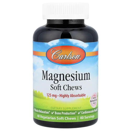 Carlson, Magnesio, Bayas naturales y crema, 125 mg, 40 comprimidos masticables vegetarianos