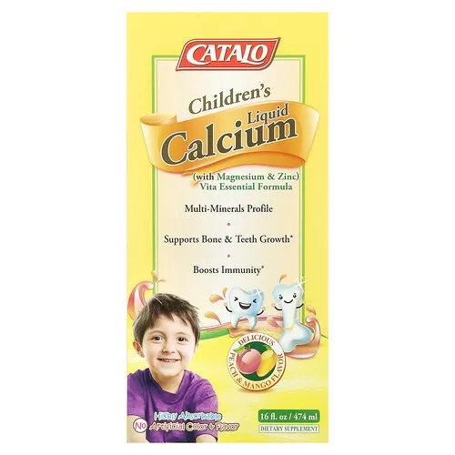CATALO, Calcio líquido para niños con magnesio y zinc, melocotón y mango, 474 ml (16 oz. Líq.)