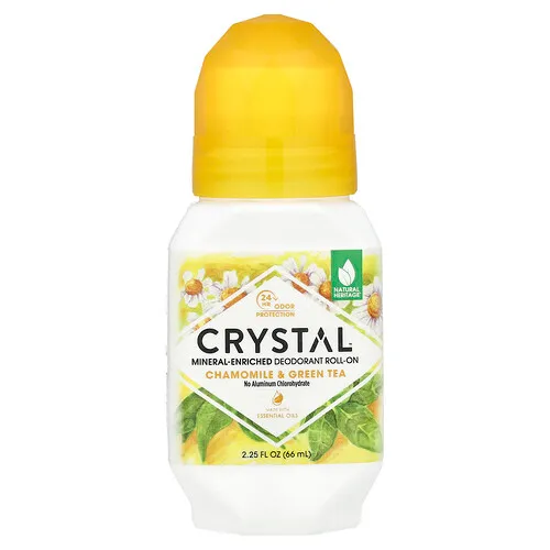 CRYSTAL, Desodorante roll-on enriquecido con minerales, Manzanilla y té verde, 66 ml (2,25 oz. líq.)
