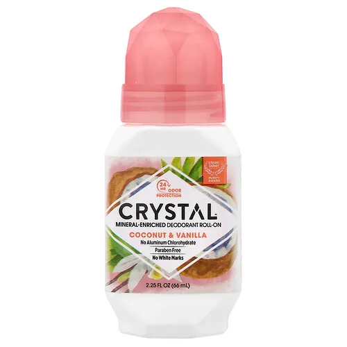 CRYSTAL, Desodorante roll-on enriquecido con minerales, Coco y vainilla, 66 ml (2,25 oz. líq.)