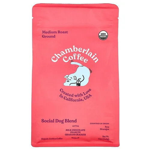 Chamberlain Coffee, Mezcla social para perros, Molido, Tostado medio, 340 g (12 oz)
