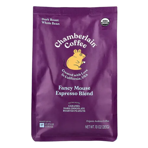 Chamberlain Coffee, Mezcla para preparar expresos Fancy Mouse, Grano entero, Tostado oscuro, 383 g (10 oz)