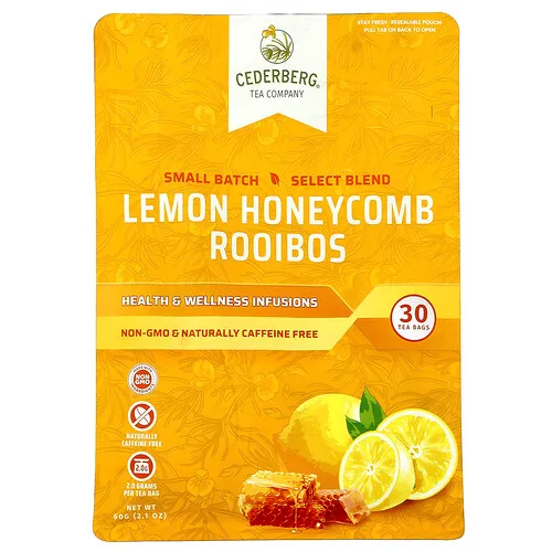Cederberg Tea Co, Rooibos de panal de abeja con limón, Sin cafeína, 30 bolsitas de té, 60 g (2,1 oz)