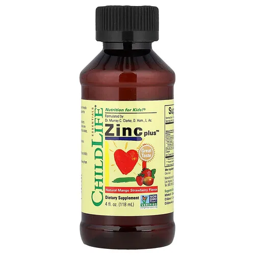 ChildLife Essentials, Essentials, Zinc Plus, Mango natural y fresa, 118 ml (4 oz. Líq.)