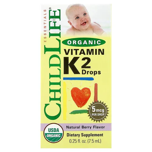 ChildLife Essentials, Gotas de vitamina K2 orgánica, Bayas naturales, 5 mcg, 7,5 ml (0,25 oz. líq.)