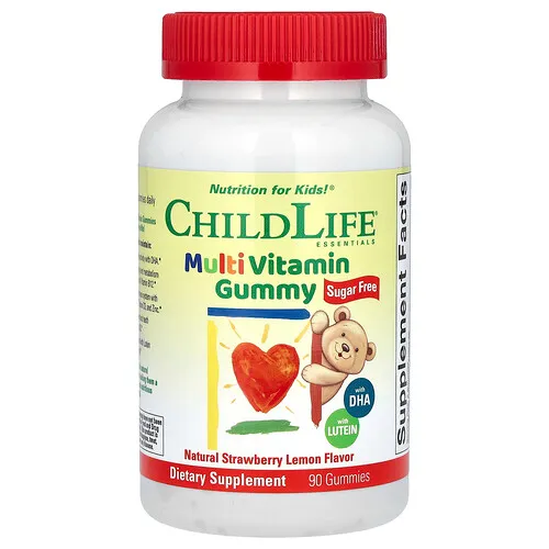 ChildLife Essentials, Gomitas multivitamínicas, Sin azúcar, Sabor natural a fresa y limón, 90 gomitas