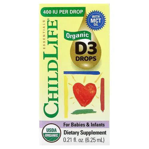 ChildLife Essentials, Vitamina D3 orgánica en gotas, Para bebés, 6,25 ml (0,21 oz. líq.)
