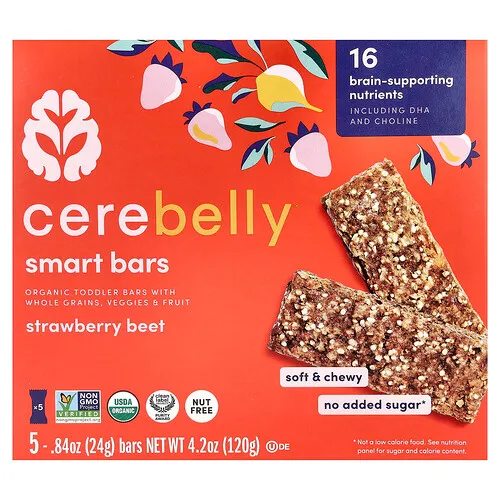 Cerebelly, Barritas inteligentes, Barritas orgánicas para niños pequeños, Remolacha fresa`` 5 barritas, 24 g (0,84 oz) cada una