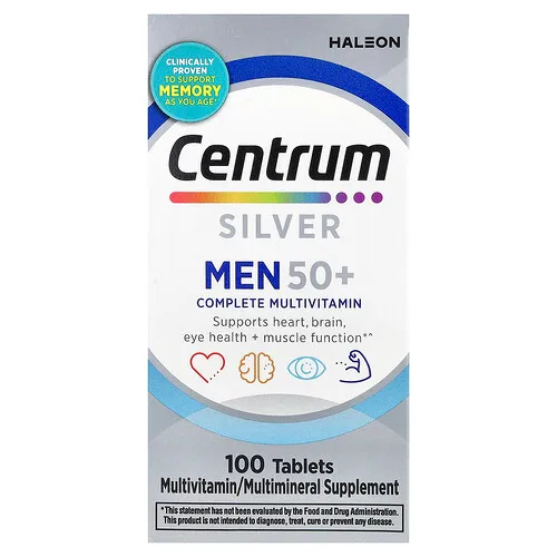 Centrum, Silver, Suplemento multivitamínico completo para hombres mayores de 50 años, 100 comprimidos