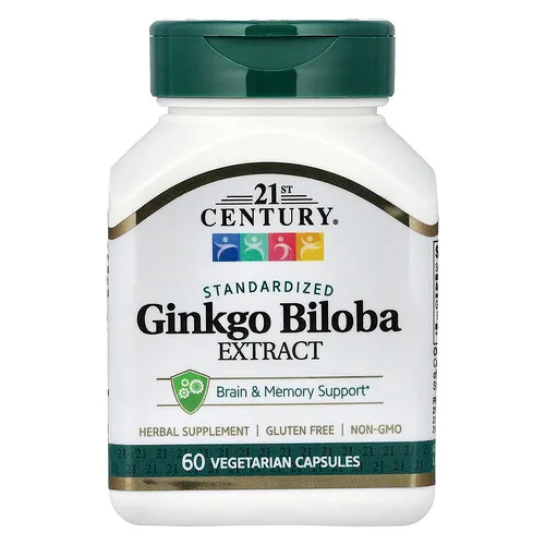 21st Century, Extracto de Ginkgo biloba estandarizado, 60 cápsulas vegetales (60 mg por cápsula)