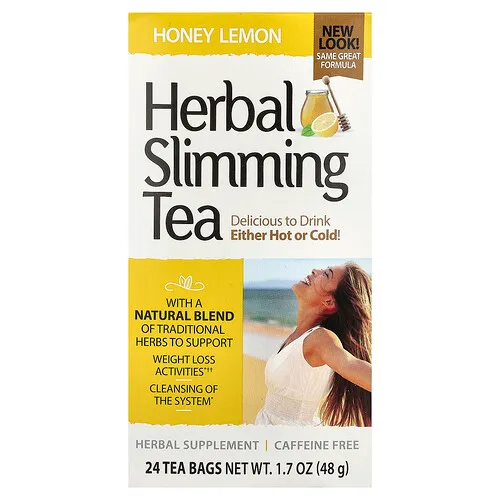21st Century, Té herbario adelgazante, sabor a miel y limón, Sin cafeína, 24 bolsitas de té, 48 g (1,7 oz)