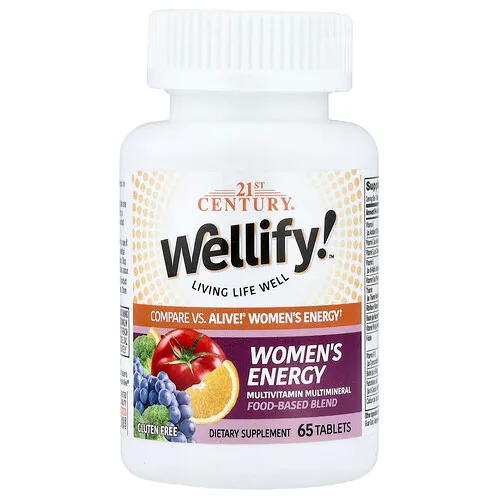 21st Century, Wellify!™, Suplemento multivitamínico y multimineral, Energía para mujeres, 65 comprimidos