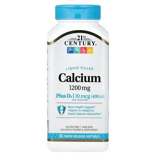 21st Century, Calcio líquido con vitamina D3, 90 cápsulas blandas de liberación rápida
