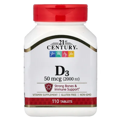 21st Century, Vitamina D3, 50 mcg (2000 UI), 110 comprimidos