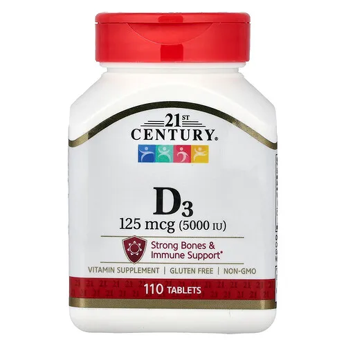 21st Century, Vitamina D3, 125 mcg (5000 UI), 110 comprimidos