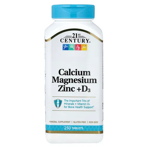 21st Century, Calcio, magnesio y zinc más vitamina D3, 250 comprimidos
