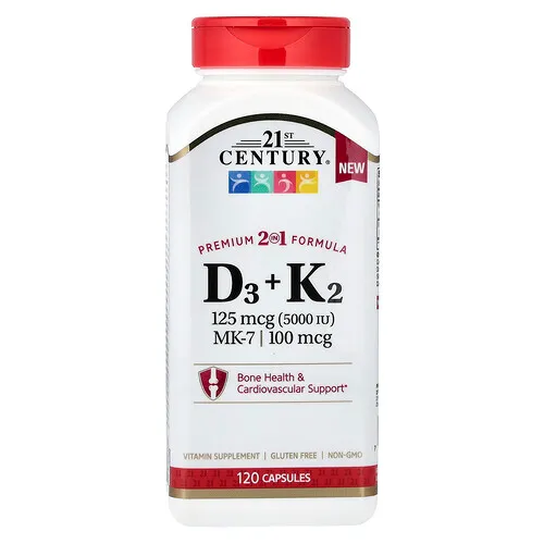 21st Century, Vitaminas D3 y K2, 120 cápsulas